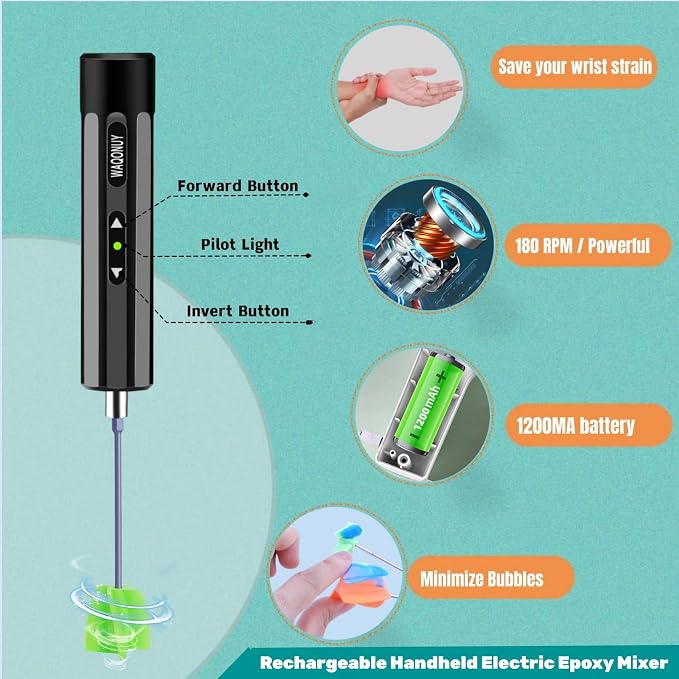 Rechargeable Epoxy Resin Mixer,USB Handheld Electric Resin Mixer for Mixing Epoxy Without Bubbles, Resin Stirrer for Tumblers Epoxy, Resin Molds, Glazes and Paint (Grey) (White)