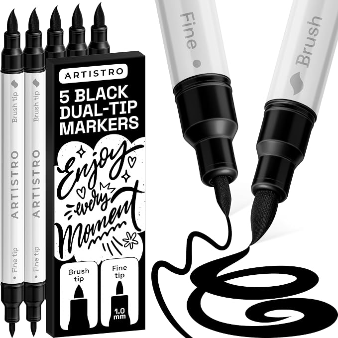 ARTISTRO 5 Black Dual-Tip Acrylic Paint Marker Pens for Drawing | For Fabric, Rock, Glass, Wood, & Molds, Arts & Crafts Gift for Adults, Teens, & Kids, Classroom Must Haves & School Supplies