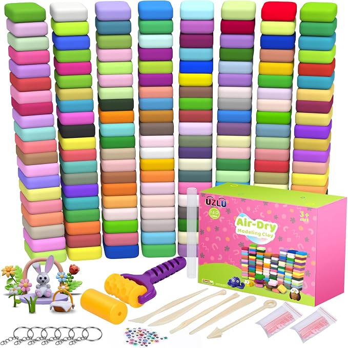 254 Pcs Air Dry Clay 160 Colors Modeling Model Magic Clay for DIY Molding Starter Kit with Sculpting Tools,Ultra Light Soft Non-Toxic Arts & Crafts Gift for Boys Girls Birthday Party Favors