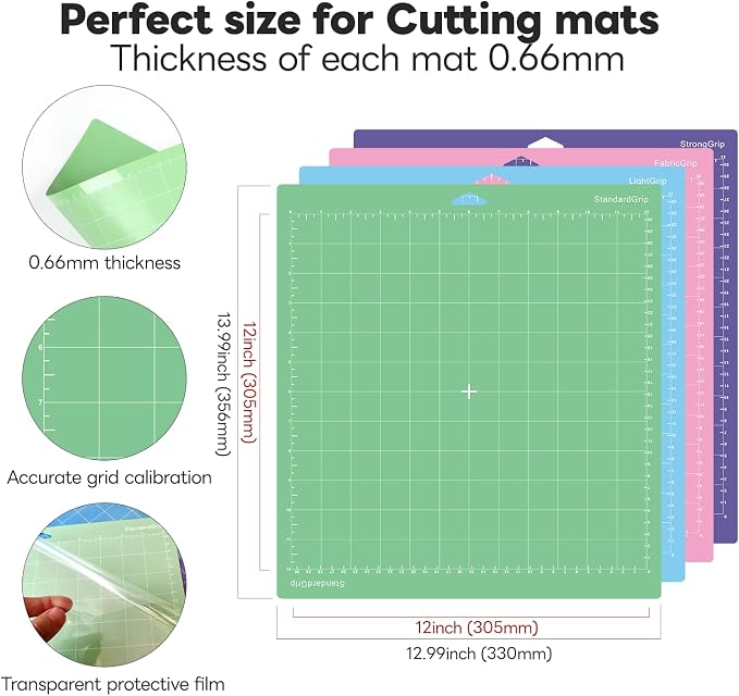 Cutting Mat for Cricut,12x12 inch 4 Pack Variety Cutting Mats LightGrip,Replacement Accessories for Cricut Maker 3/Maker/Explore 3/Air 2/Air/One