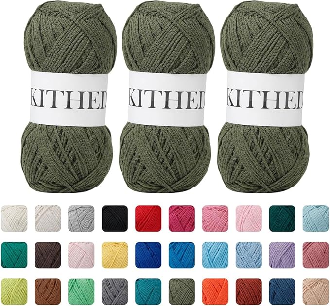 Cotton Yarn，10.5oz，526yard，3 Pack ，Soft Yarn for Crocheting and Knitting (38 Army Green)