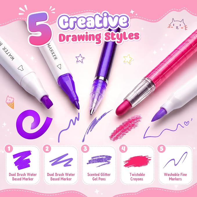 beefunni 68PCS Washable Markers Set for Kids 4-8, with Unicorn Case