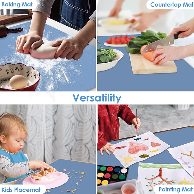 Extra Large Silicone Craft Mat for Kids, Large Silicone Sheet for Crafts, Kitchen Non-Stick Baking Mat Blue Gray, Heat Resistant Countertop Mat, Waterproof Placemat, Multipurpose Mat 24''x16''