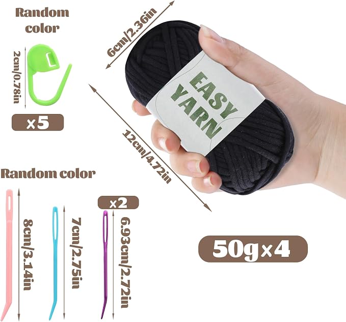 UzecPk 4 * 50g/1.76oz Crochet Yarn, 4 * 87yds Beginner Crochet Yarn | Beige Brown White Black Crochet Yarn for Beginners Easy-to-See Stitches Worsted-Weight Medium #4 Blend Crochet Kit Making