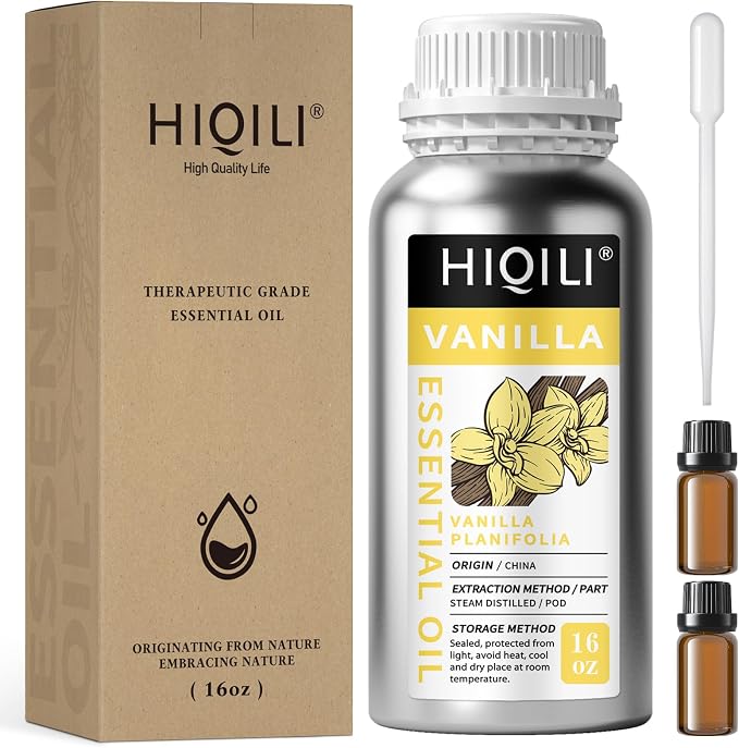 HIQILI Vanilla Essential Oil Bulk, Strong Scent for Candle Soap Making