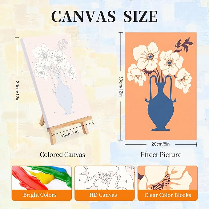 4 Pack Paint by Numbers Kit for Adults with Frame, Flowers & Floral Vase | DIY Acrylic Painting Kit with Wooden Easel, Framed Paint by Number for Beginners, Home Wall Decor & Gift, 8 x 12 Inch