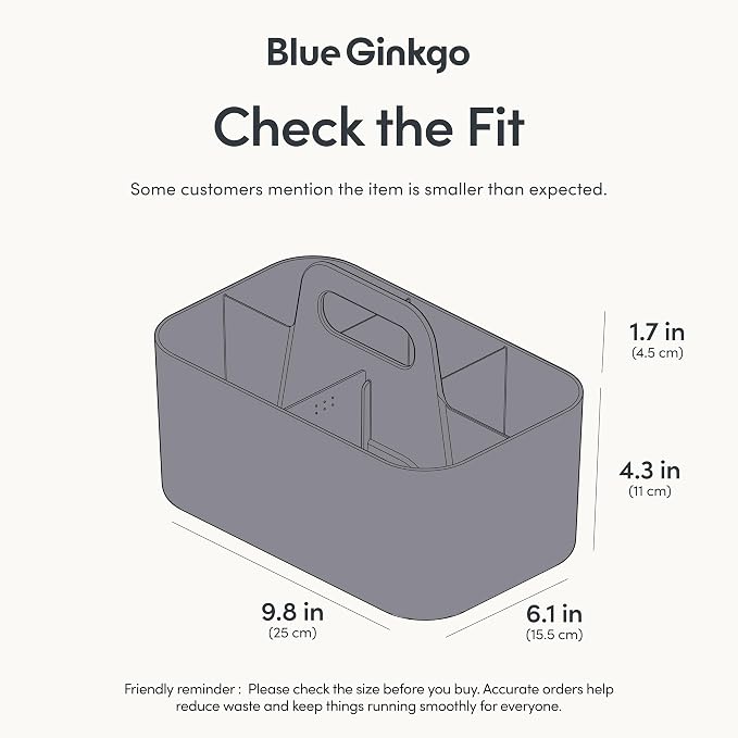 BLUE GINKGO Stackable Organizer Caddy, Rectangle, Dark Grey, Made in Korea