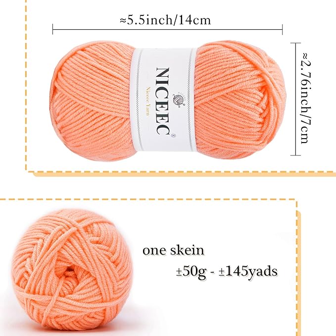 NICEEC 300g Soft Assorted Colors Yarn 100% Acrylic 870yds -Series 10