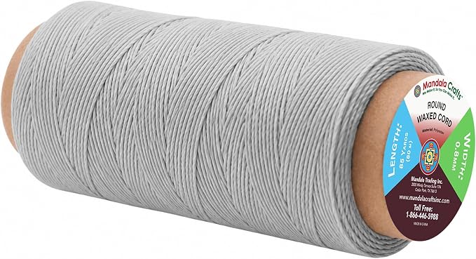 Mandala Crafts 80M 0.8mm Gray Round Waxed Thread for Leather Sewing