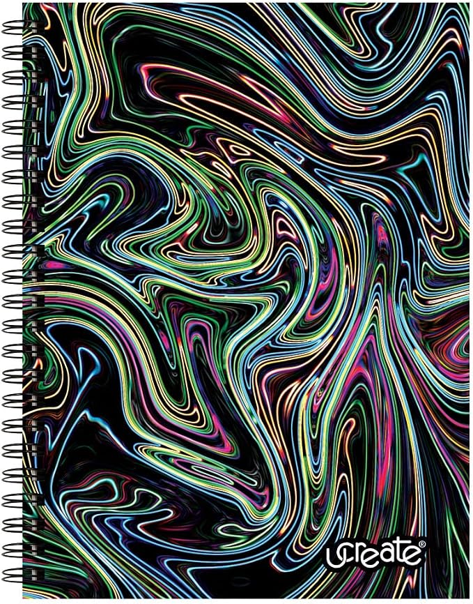 UCreate Fashion Poly Sketch Book, Neon Abstract Design, 9" x 12", 75 Sheets | Supports classroom learning, crafts and creative activities
