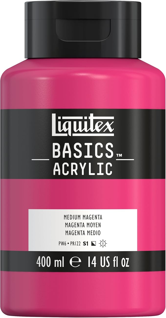 Liquitex BASICS Acrylic Paint, 13.5-oz Bottle, Medium Magenta | Medium Viscosity, Satin Finish, Lightfast, Fine Art Pigments, Range of Opacities, Easy Blending