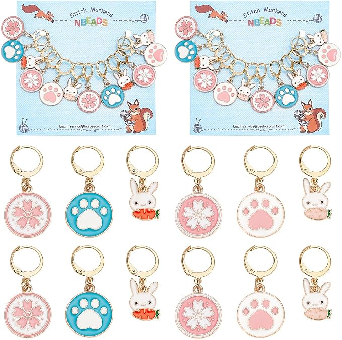 NBEADS 24 Pcs Animal Paw Stitch Markers, Alloy Enamel Crochet Stitch Marker Charms 304 Stainless Steel Clasp Locking Stitch Marker for Knitting Weaving Sewing Jewelry Making