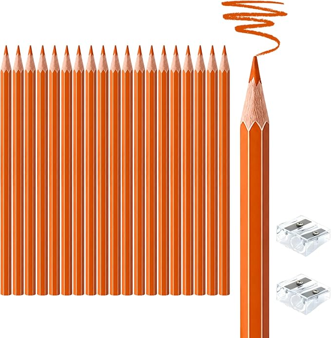 20 PCS Orange Colored Pencils, Pre-sharpened Professional Wooden Art Pencils Set for Artists Painting | Premium Drawing Sketching Supplies