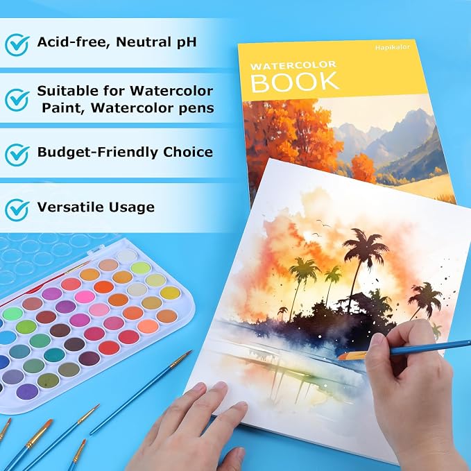 Hapikalor 9"x12" Watercolor Paper, 140lb/300gsm Water Color Paper, Yellow | Artist Painting Drawing Paper Book, Art Supplies for Adults Kids, Watercolors, Watercolor Paint Set, Sketchbook, Journal