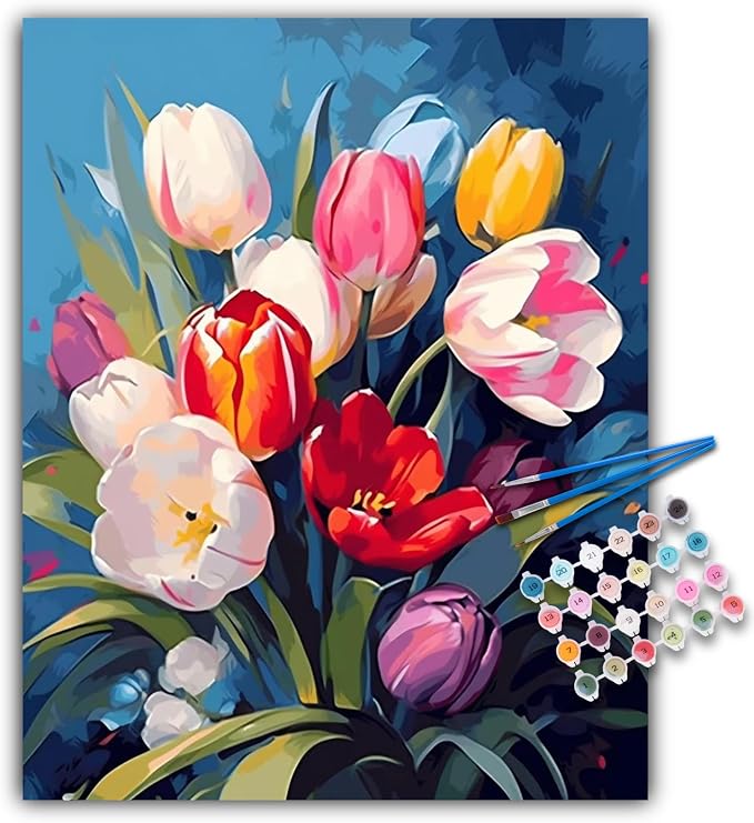 Paint by Numbers Kit for Adults Beginner, Colorful Tulip Bouquet 16x20 Inch