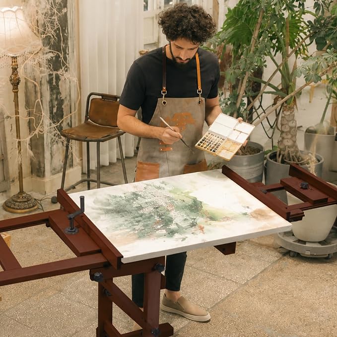 MEEDEN Extra-Large H Frame Easel: Solid Beech Wood Artist Easel for Adults | Professional Heavy Duty Easel with Crank, Movable and Tilting Flat Art Easel Stand for Canvas up to 76.7", Deep Walnut