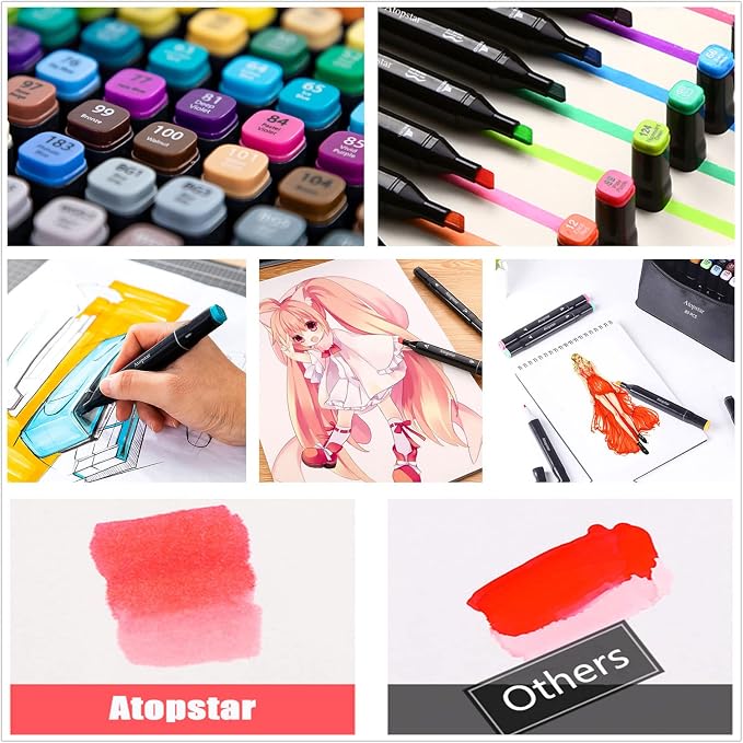 ATOPSTAR 80 Colors Alcohol Markers Pens Artist Drawing Art for Kids Dual Tip Adult Coloring Painting Supplies Perfect Boys Girls Students Adult(80 Black Shell)
