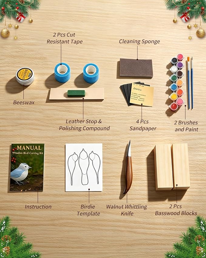 Wood Carving Hobby Kit for Adults & Teens, Beginner Whittling Craft Set | Comfort Bird Project, First-Time Practice, Step-by-Step Guide, Sharpening Tools, Finishing Supplies, Gift for Hobbyists