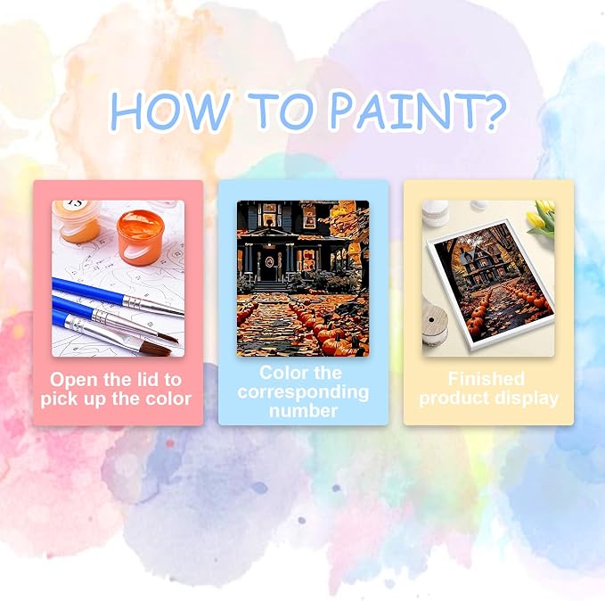 Landscape Paint by Number for Adults, Halloween Paint by Numbers for Adults | House Painting by Numbers for Gift Home Wall Decor (Halloween, 16x20 inch)