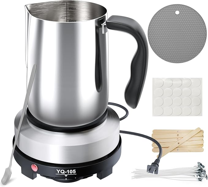 CasaCulina Candle Making Kit with Hot Plate, for Beginners | Candle Making Supplies, Set Includes Wax Melting Pot, Stirring Spoon, Anti-Scalding Pad, Candle Wicks, Wooden Wick Holders