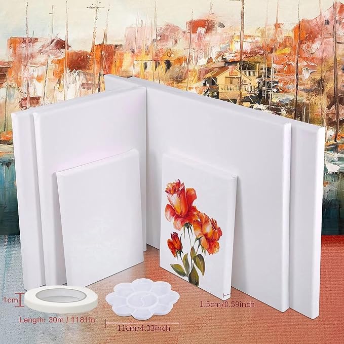 Canvases for Painting, 40x30, 30x20,20x15, 8 Set Canvas with Palette & Tape