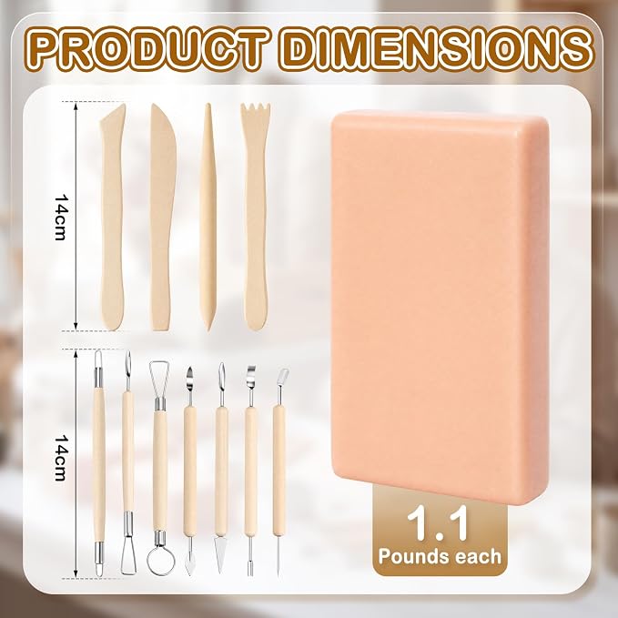 Thenshop 2.2 lb Living Doll Clay Kit Include Beige Polymer Clay and 11 Sculpting Tools Accessories for Bjd Reborn Doll Sculpting, DIY Figure Face Hand & Body Craft