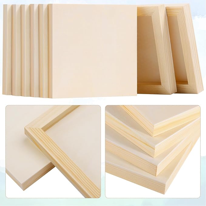 Aodaer 8 Pack Wood Panels 6 x 6 Inch Wooden Panels Canvas Unfinished Craft Wood Boards Panels for Art Crafts Acrylic and Oil Painting Pouring DIY Projects