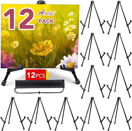AROIC 12 Pack 14''Tabletop Easels, Black Steel Table Top Easels for Display | Adjustable Portable Table Top Easel for Paintings, Signs, Posters,Frame Pictures(with 12 Bags)