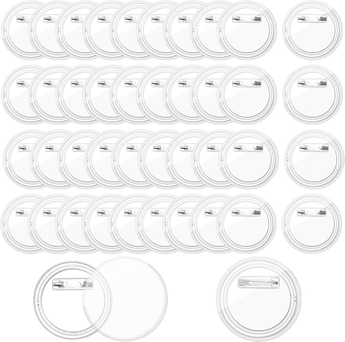 Bignc 1.7 Inch Clear Acrylic Button Pins - 40 Pack DIY Custom Design Buttons, Pin Backs & Blanks for Sublimation, Crafts, Photo Badges for DIY Gifts & School Projects,Teams, Events Badges