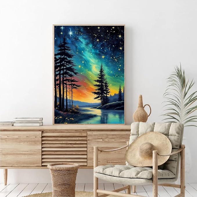 NEGEKFKX 6 Pack Paint by Numbers Kit for Adults Beginner,Starry Night Easy Adult Paint by Number Kits on Canvas DIY Painting for Beginners Art by Numbers for Home Wall Decor 10x12 Inch