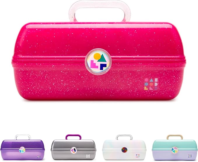 Caboodles On-The-Go Girl Makeup Box, Deep Pink Sparkle, Hard Plastic Makeup Organizer Box, Built-In Mirror, Secure Latch for Safe Travel, Spacious Storage for Large Items