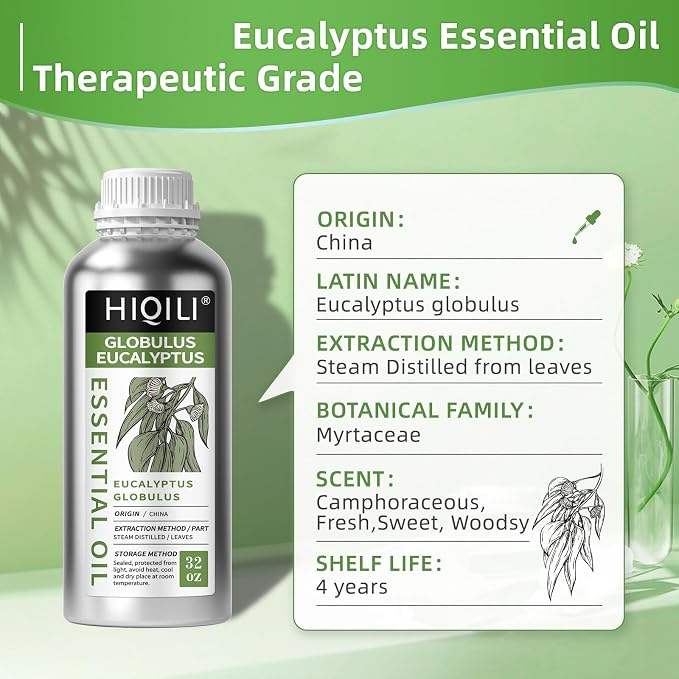 HIQILI Eucalyptus Essential Oil for Spray, Diffuser & Skin