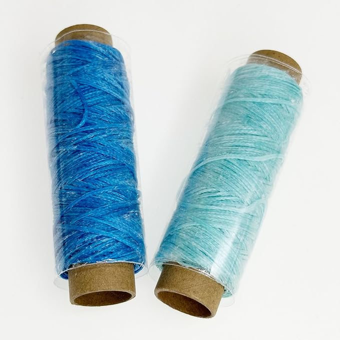 2 PCS Leather Sewing Waxed Thread, Each of 33 Yards 150D Sewing Thread Cord for Leather Craft DIY Supplies, Shoes Repairing, Blue and Light Blue