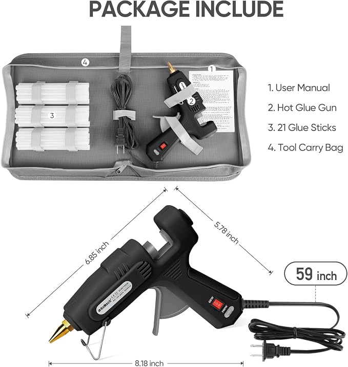 RoMech 60/100W Dual Temp Hot Glue Gun and Sticks Set, Full Size with Case