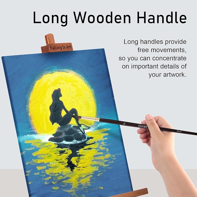Falling in Art 9 PCS Long Handle Round Paint Brushes Set