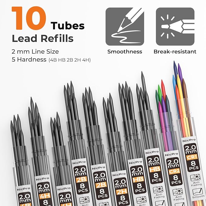 Nicpro 3 Pack 2.0 mm Mechanical Pencil Set with Case for Architects