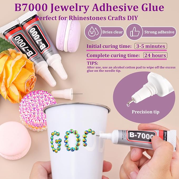 Resin Jelly Rhinestones for Crafting with B7000 Jewelry Glue, 1 Box Emerald Black Flatback Crystal with 3Pcs 10ml Glue, Bedazzling Non Hotfix Gems for DIY Tumblers Clothing Shoes Manicure