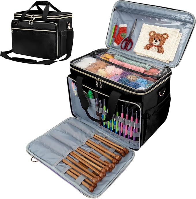 Anitor Large Crochet Bag Knitting Bag Yarn Storage Tote, Yarn Bag, Black