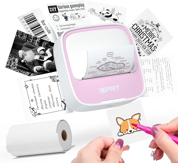 iDPRT Sticker Printer, Portable Sticker Maker Machine, Mini Inkless Bluetooth Thermal Printer for iPhone & Android, Pocket Printer for Labels, Barcodes, DIY Journaling, Kids Gift, Pink