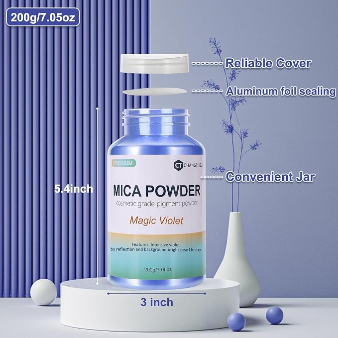 Mica Powder,7.05OZ（200g）,Magic Violet Mica Powder Pigment for Epoxy Resin，Lip Gloss，Car Paint，Dye，Soap Making，Nail Polish,Epoxy Resin,Candle Making,Bath Bombs