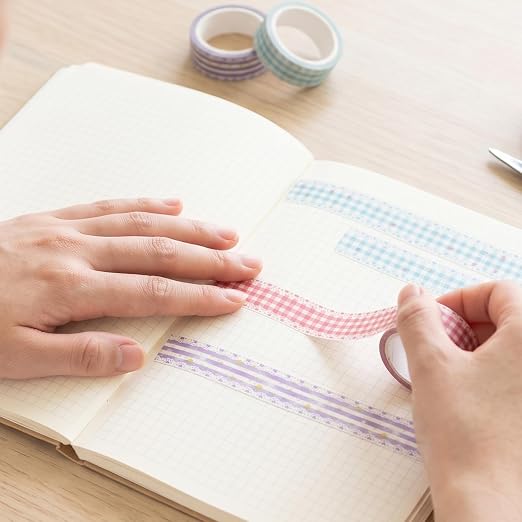 Cute Washi Tape, 3 Rolls Gingham Japanese Washi Tape PackingTape