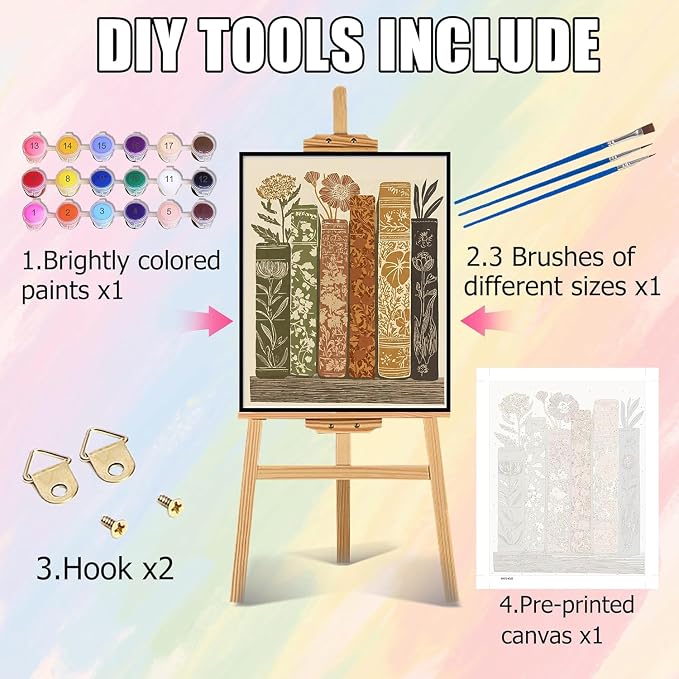 Paint by Numbers Kit for Adults Beginner, Book Paint by Numbers Kits | Easy Books Adult Paint by Numbers, Canvas Paint by Numbers Kits for Adults, DIY Acrylic Paint Kit for Home Decor 16x20 inch