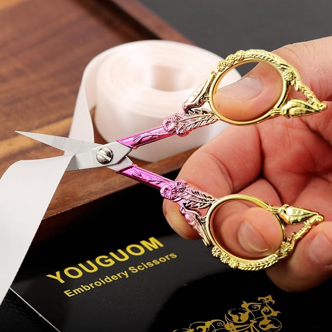 YOUGUOM Sewing Embroidery Scissors, Small Precision Shears | 4.6in, Pink, Sharp Tip for Craft, Needlework, Cross Stitch, Yarn, Paper, Thread Cutting, Cute Bird DIY Kit, with Cover