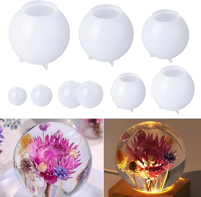 LET'S RESIN 9 Pcs Sphere Silicone Molds for Resin, Upgraded Seamless 3D Sphere Resin Molds Silicone,Large Round Ball Epoxy Resin Molds for Flowers Preservation,Resin Casting, Soap, Candle | for Epoxy & UV Resin, Large Round Molds for Flower Preservatio...