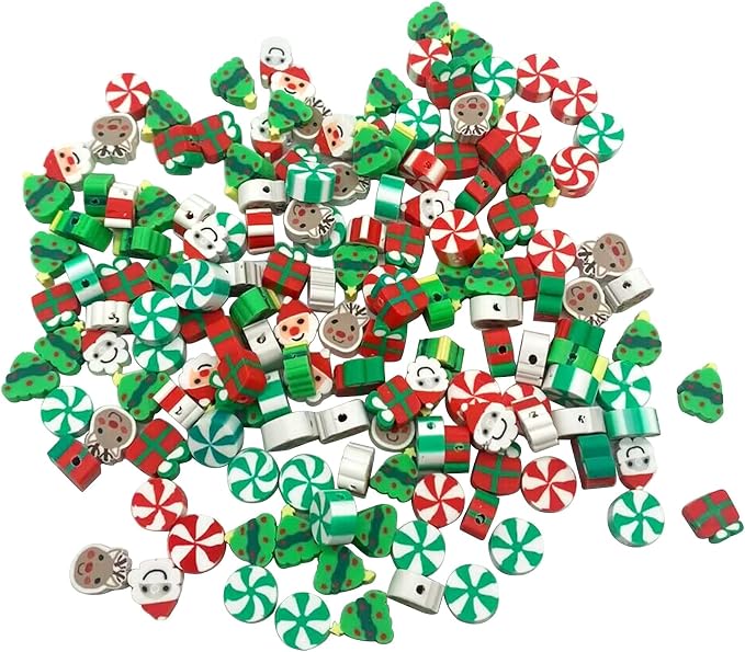 100 Pcs Christams Polymer Clay Beads Mixed Heishi Spacer Beads Supplies for DIY Bracelet Earring Necklace Jewelry Making