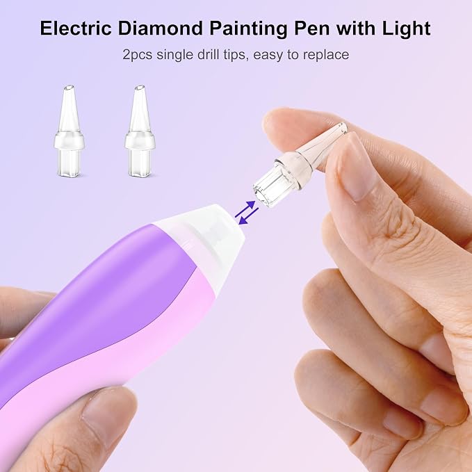 Electric Diamond Art Pen with Light, Diamond Art Tools for Adults, Purple