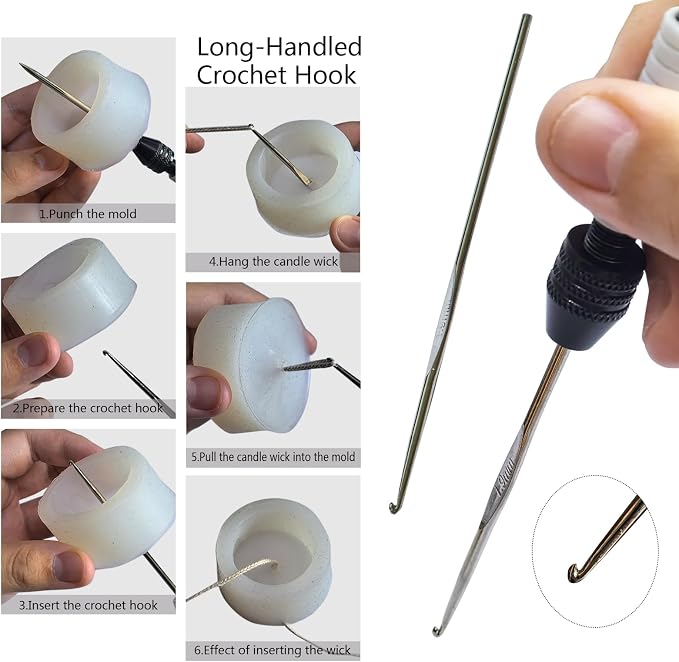 Candle Making Tools for Punching Holes and Inserting Wicks, Candle Making Kit for Adult Beginners Including Wick Needle with Hook and Large Eye, Perfect to Silicone Molds with No Holes for Wicks