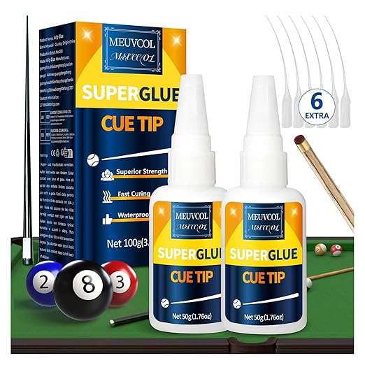Pool Cue Tip Glue 100g, Quick Dry Billiard Cue Tip Glue for Pool Stick, Heavy Duty Super Adhesive for Snooker Cue, Pool Cue Accessories - No Tip Clamp Needed
