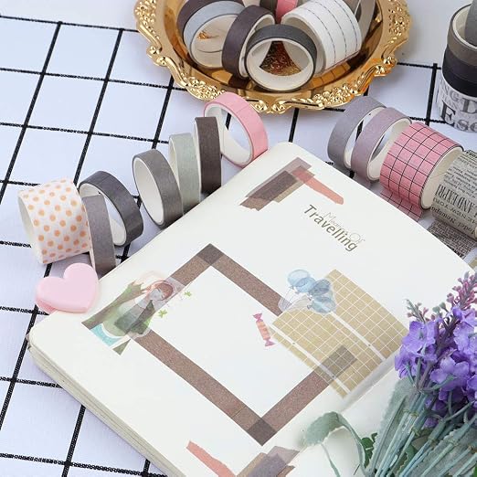 100 Rolls Vintage Washi Tape Set, 0.4 & 1 Inch Widths