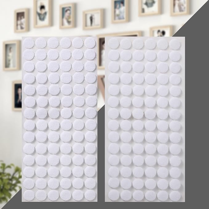 JUMINIZ 1000 Pcs (500 Pairs) 0.59inch Diameter Hook and Loop Fastener Self Adhesive Round Circle Sticky Sticker Dots for Arts and Crafts School Classroom Home and Office Use, White (Pack of 2)